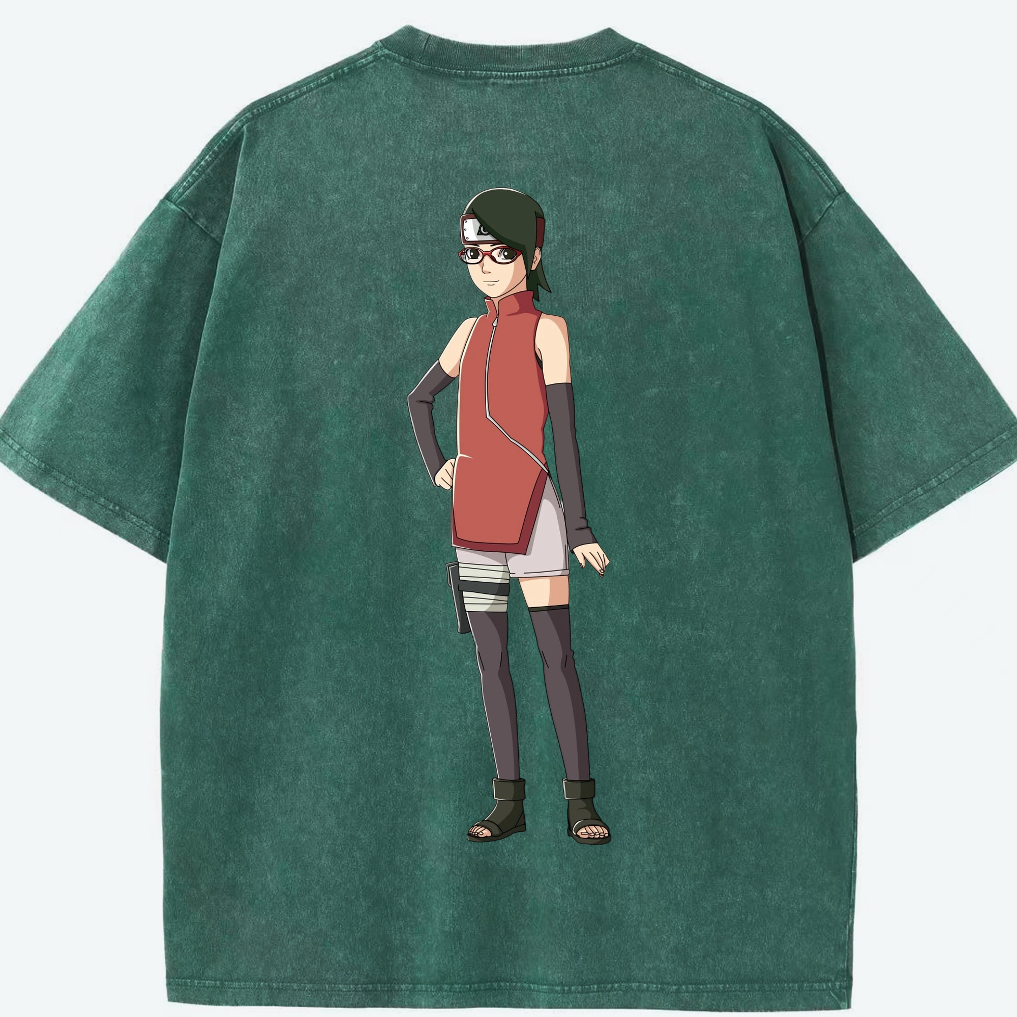 （画像用） NARUTO -ナルト- うちは サラダ Uchiha Sarada 綿100% ヴィンテージ風 半袖Tシャツ（背面プリント）
